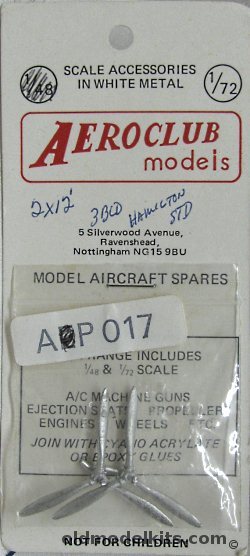 Aeroclub 1/72 (2) Hamilton Standard Three Blade Two Position 12' Diameter Propellers, AP017 plastic model kit